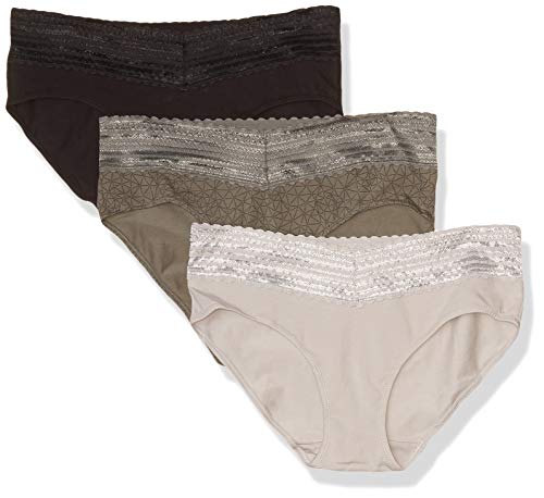 Buy Warner's Women's Blissful Benefits Dig-Free Comfort Waistband with Lace  Microfiber Hi-Cut 3-Pack 5109w, Black/Toasted Almond/Lace Dot, Small at
